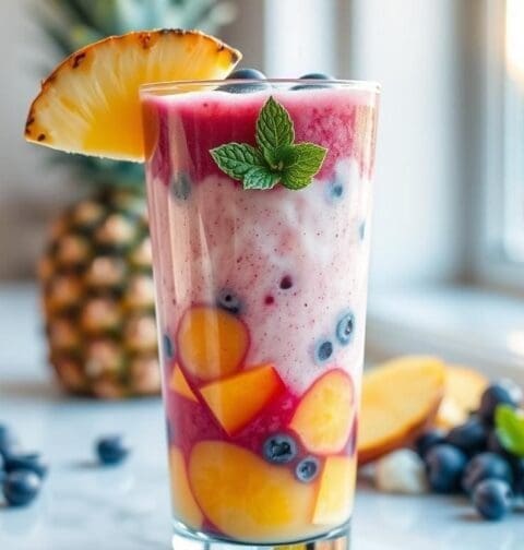 Tropical Berry Coconut Smoothie (Blueberry, Mango, Pineapple)