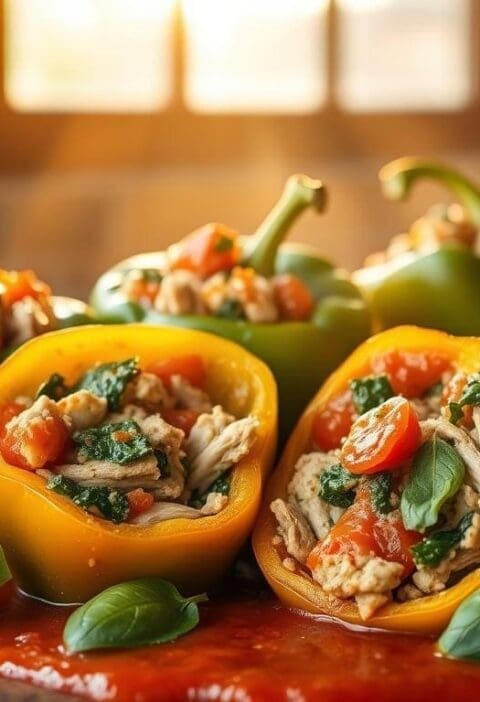 Turkey and Spinach Stuffed Peppers