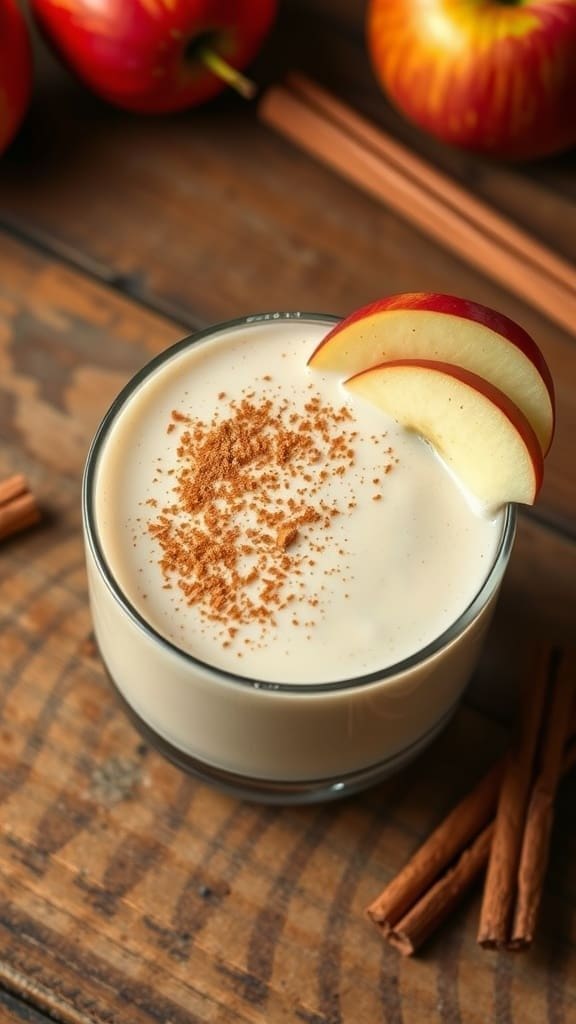 Apple Cinnamon Nut Smoothie with apple slices and cinnamon sticks