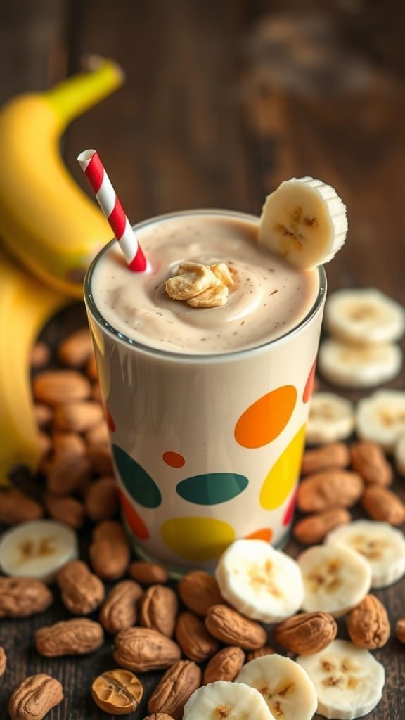 Peanut Butter Banana Delight smoothie in a colorful glass