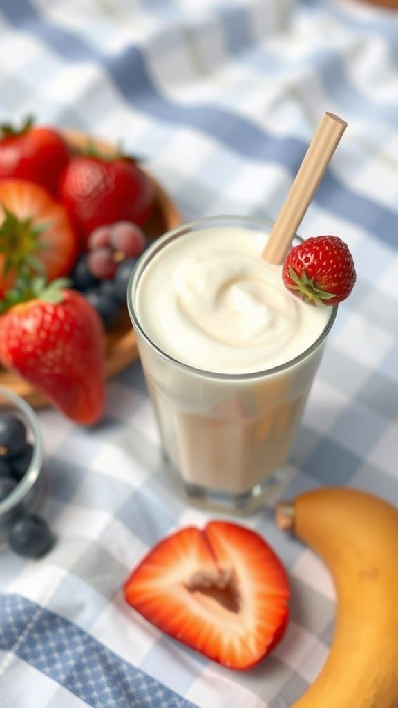 Vanilla yogurt fruit shake with fresh fruits